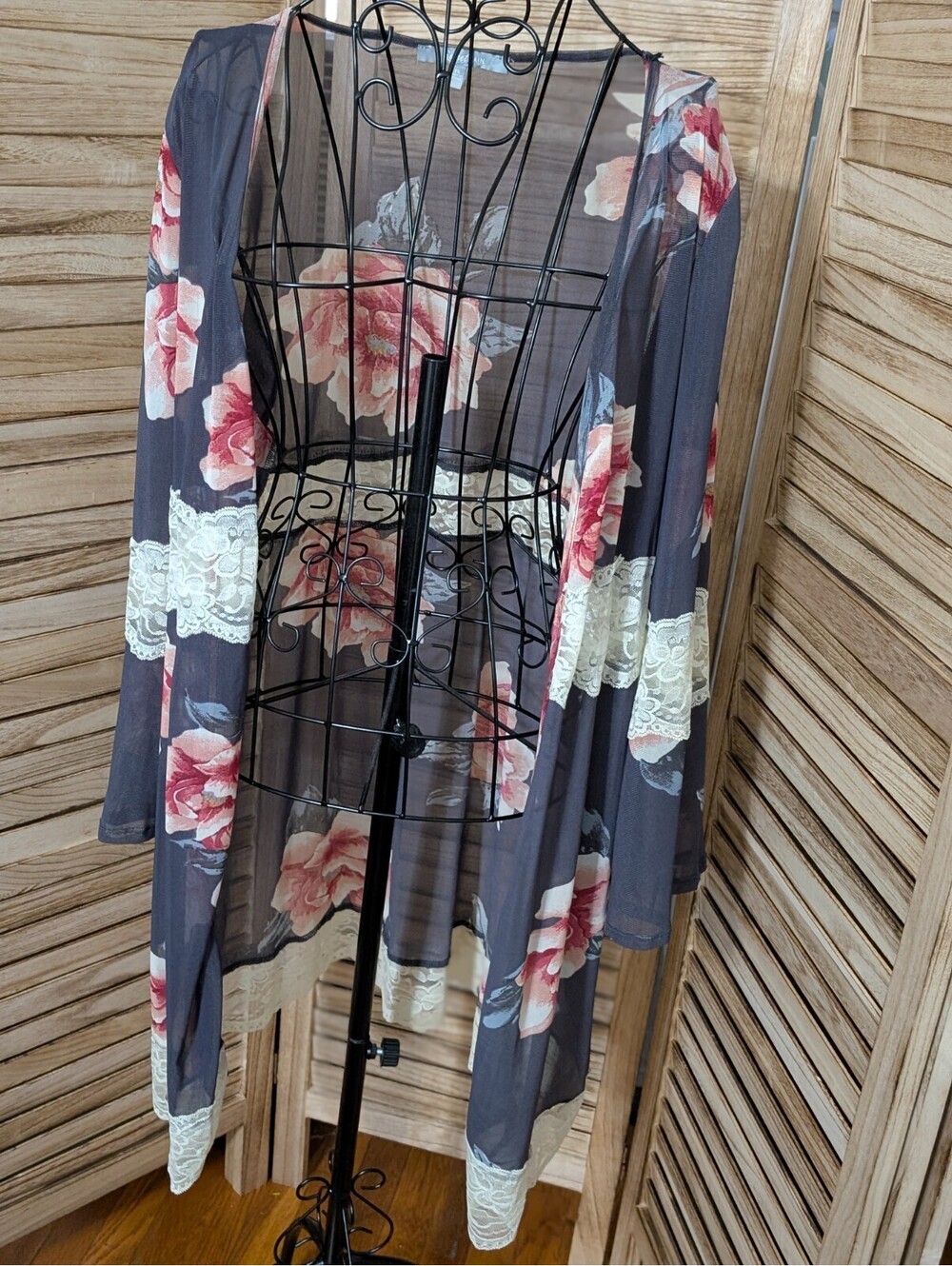 Sweet Rain Womens Open Front Kimono Cover up Floral Short Sleeve  Sz 1X